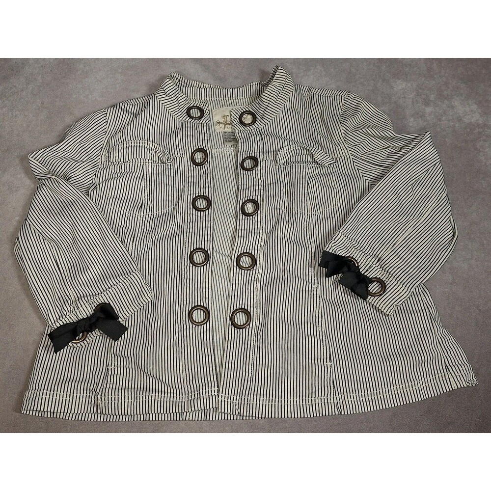 LAL Vintage XL Striped Black And White Stylish Open Front Denim Jacket Pockets